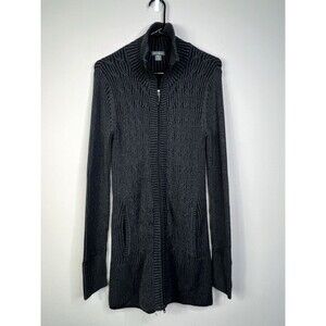 Eddie Bauer Cable Knit Double Zip Sweater Women’s Medium Mock Neck Fisherman